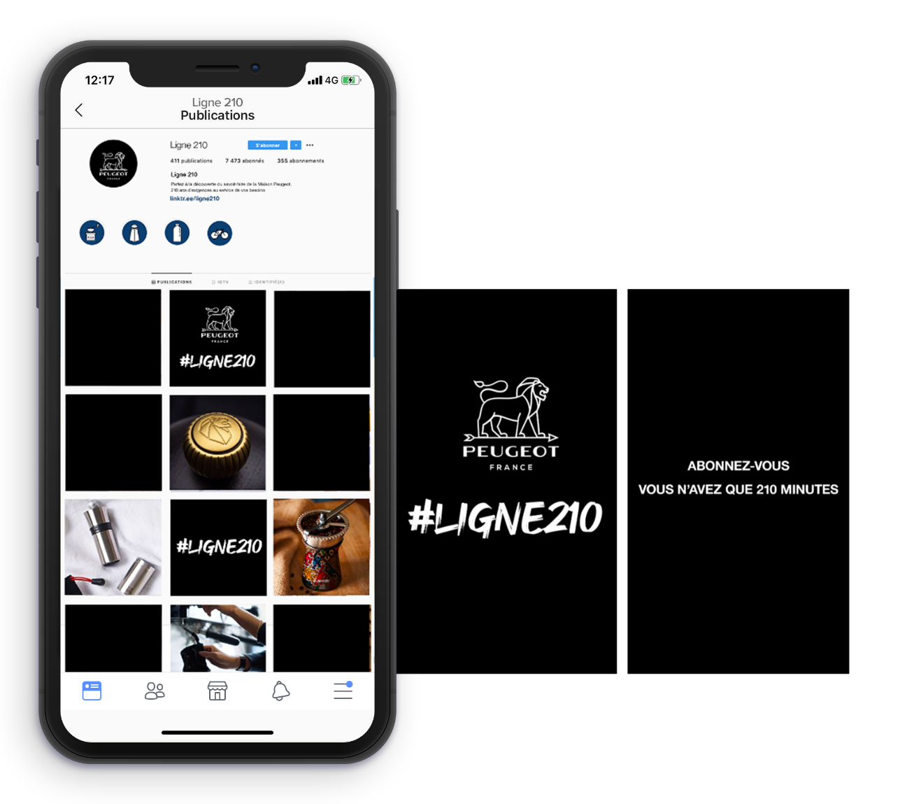 Peugeot, mise en situation de posts Instagram